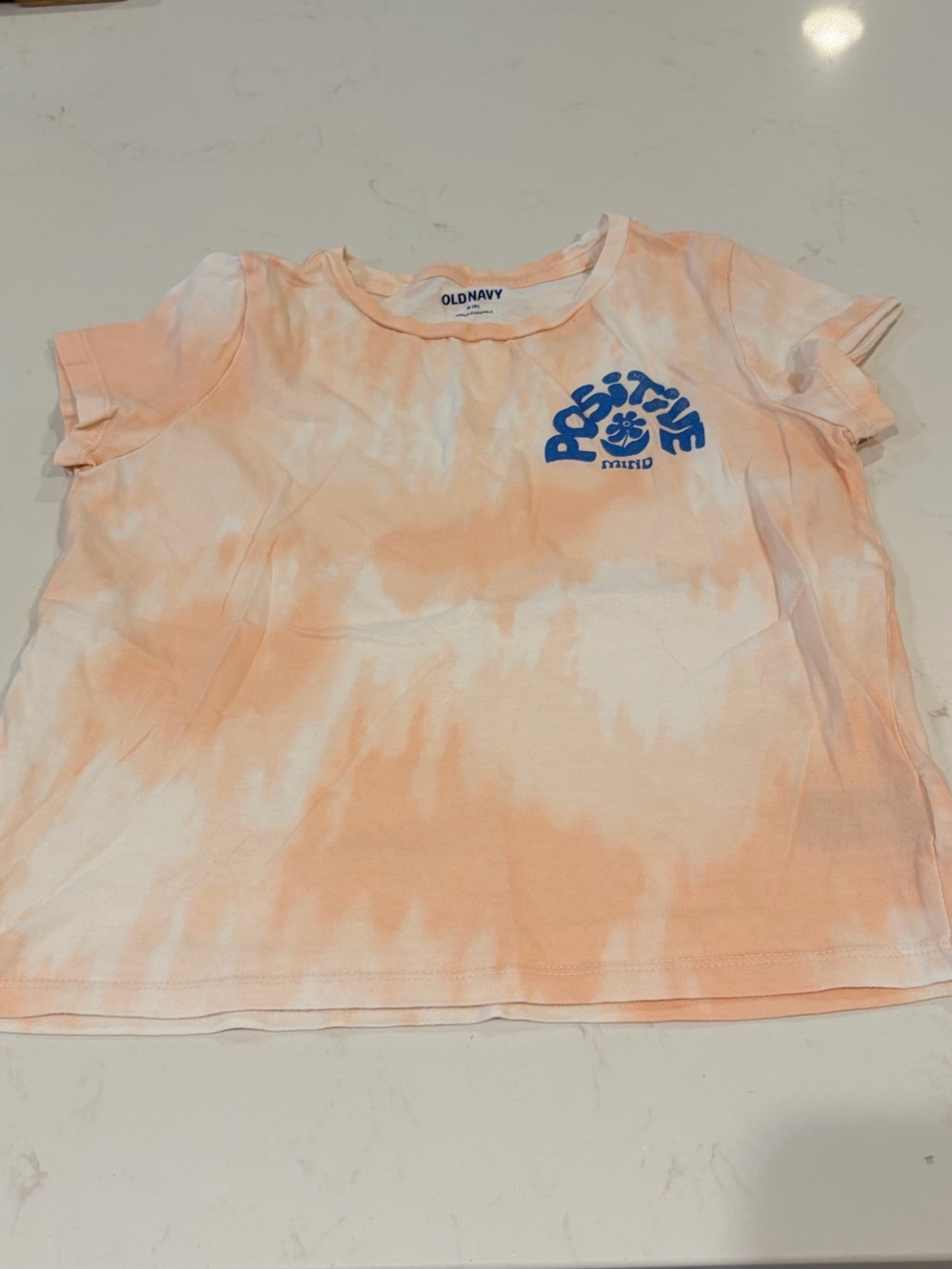Old Navy Peach and White Tie-Dye Tee with Blue Graphic